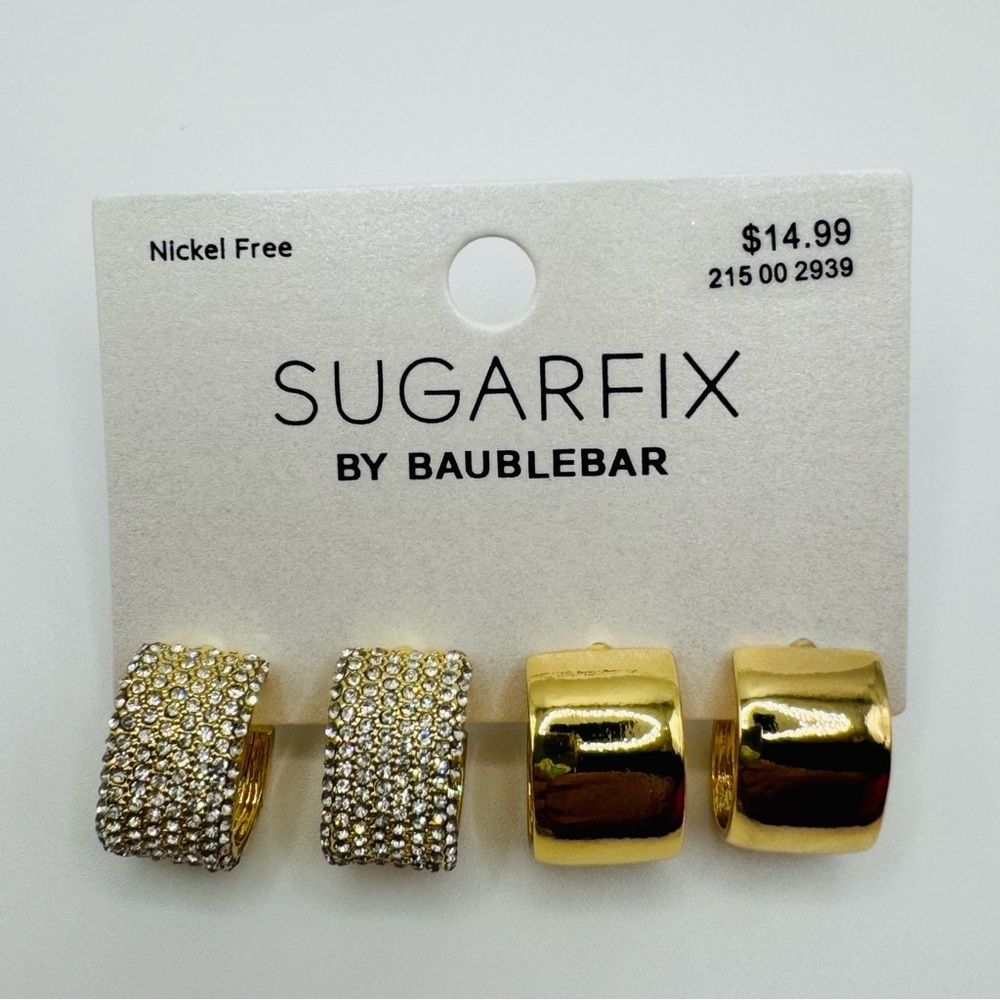 Set of Earrings NEW Surarfix by Baublebar Thick Gold Hoops Nickle Free